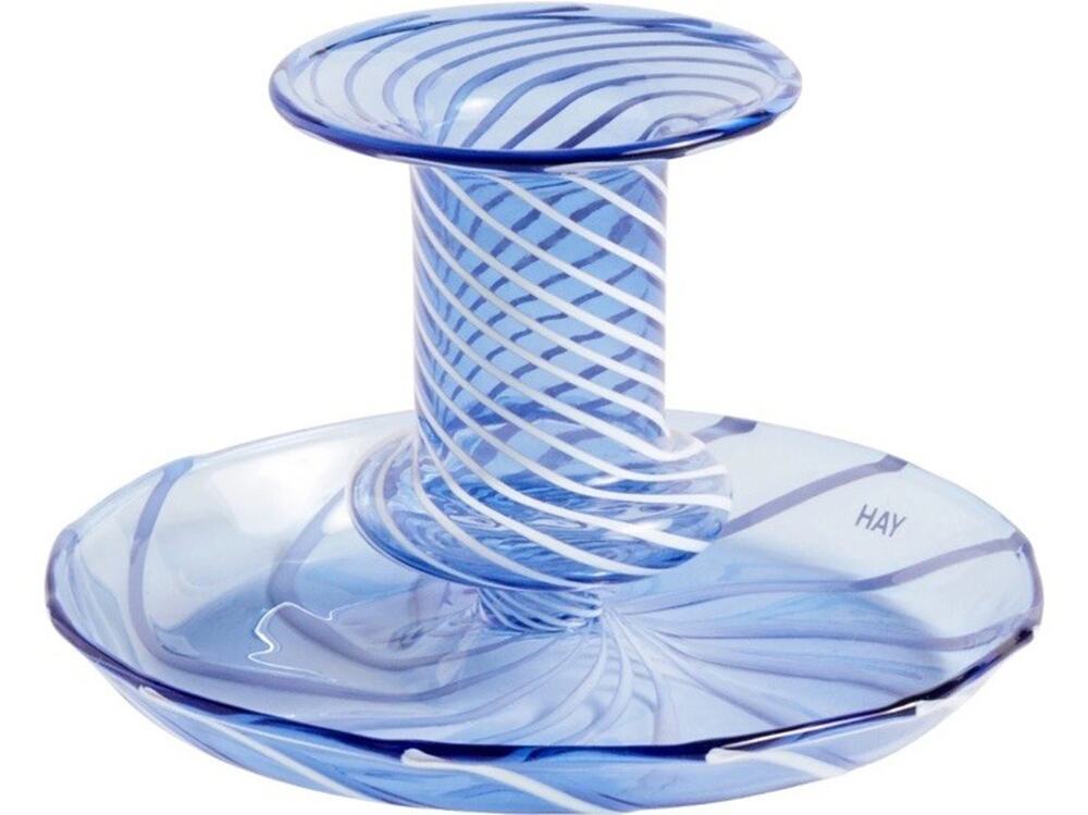 HAY Glass Candle Holder Blue Swirl Modern Danish Design Candlestick NEW